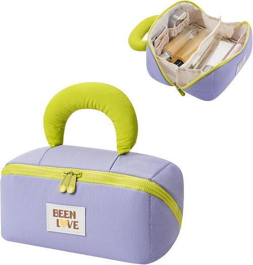 Travel Makeup Bag for Women – Lay Flat Cosmetic Bag with Compartments, Handle