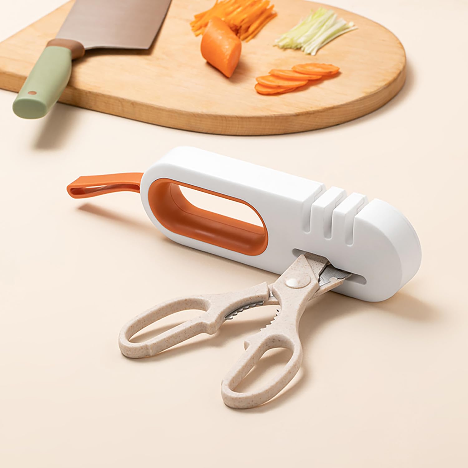 4-in-1 Knife & Scissors Sharpener | Manual Handheld Kitchen Sharpening Tool (White)
