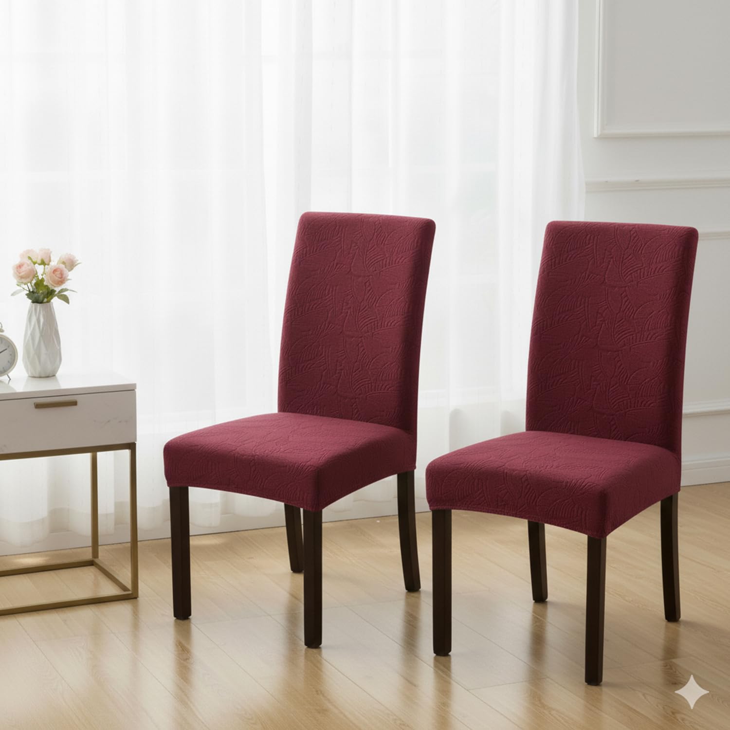 Stretchable Jacquard Dining Chair Cover – Universal Fit, 220 GSM-Maroon