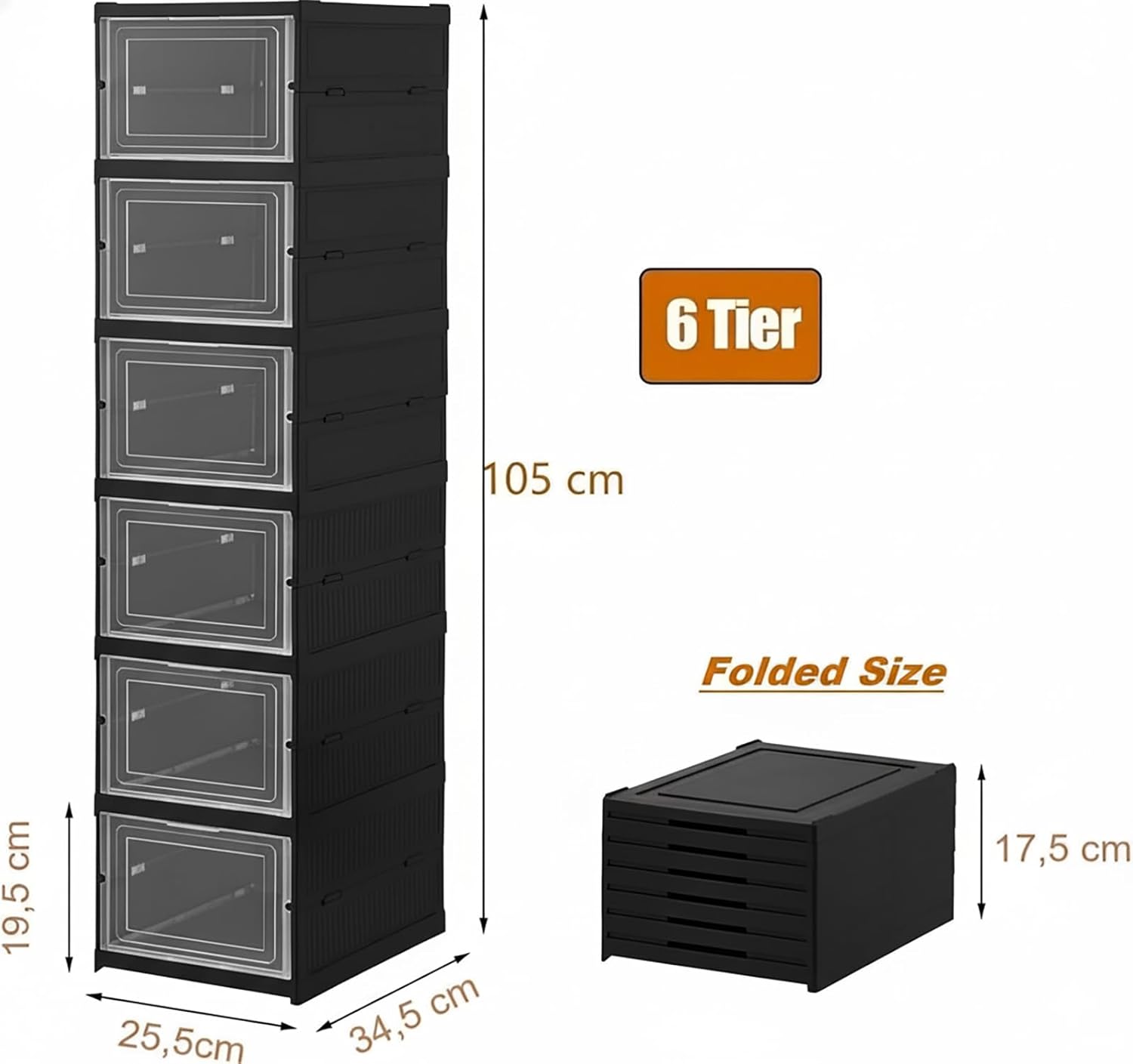 6-Layer Foldable & Stackable Shoe Cabinet with Magnetic Front Door (Transparent)