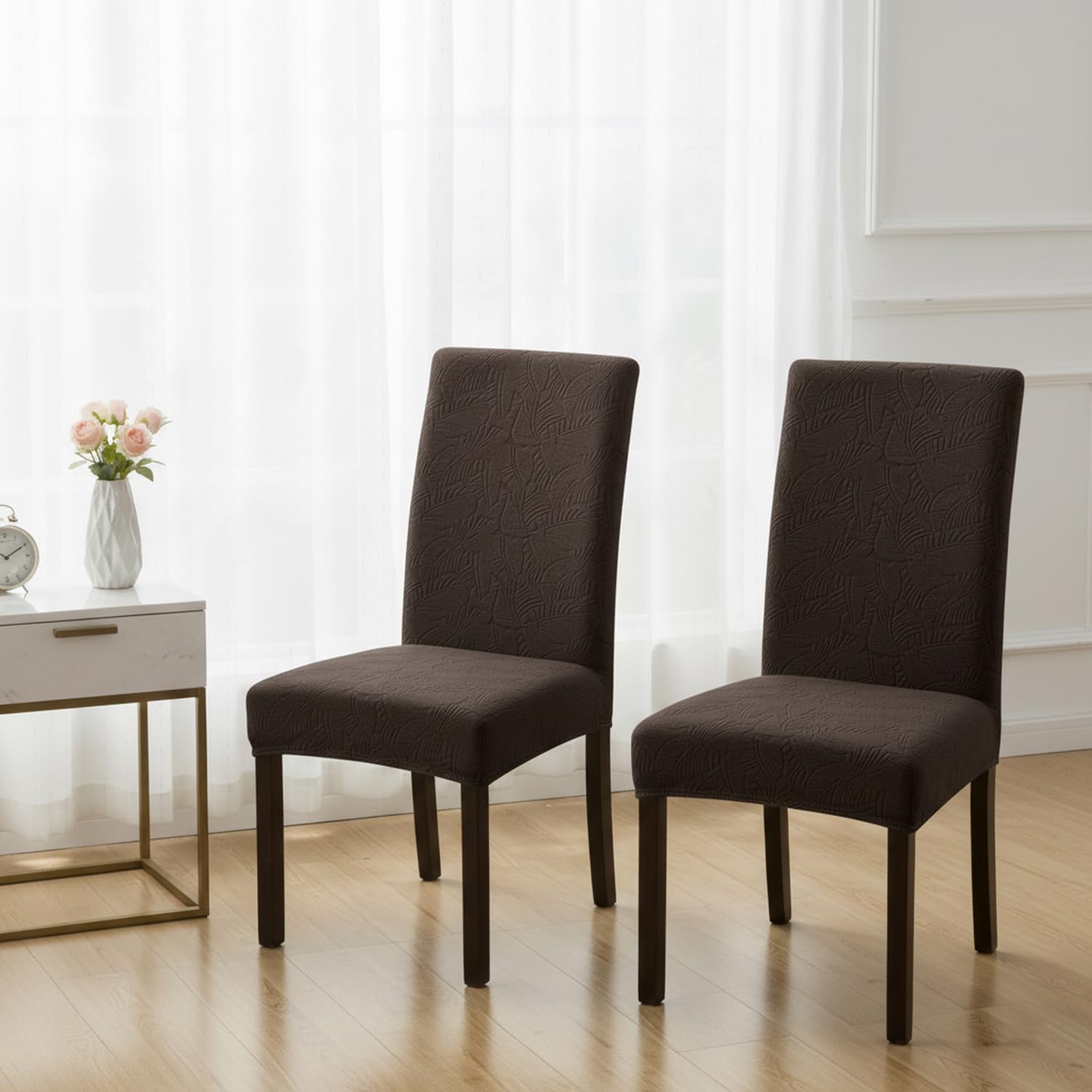 Stretchable Jacquard Dining Chair Cover – Universal Fit, 220 GSM-Brown