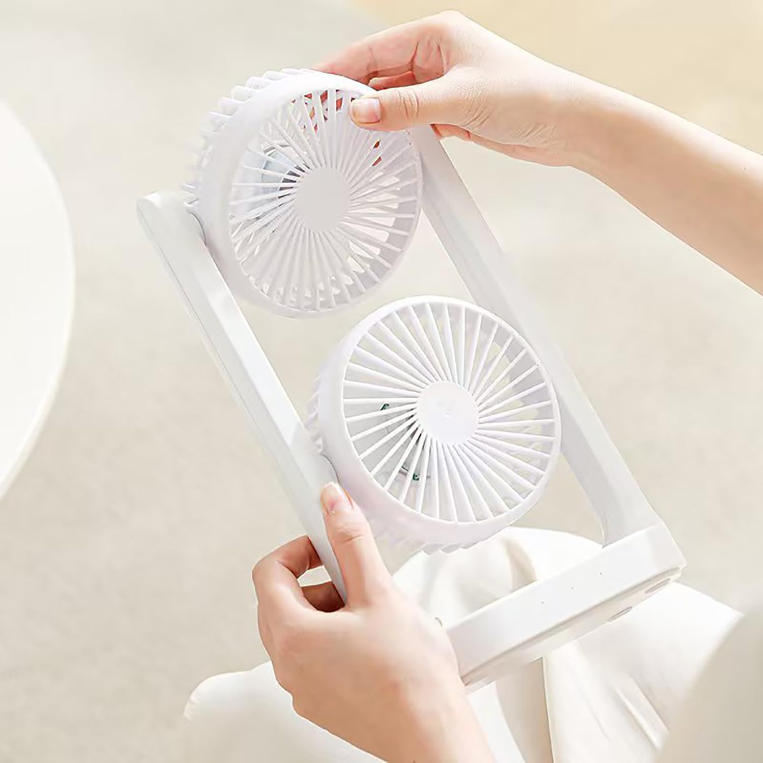 Dual Head USB Desk Fan Quiet & Portable (White)