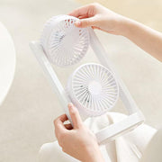 Dual Head USB Desk Fan Quiet & Portable (White)