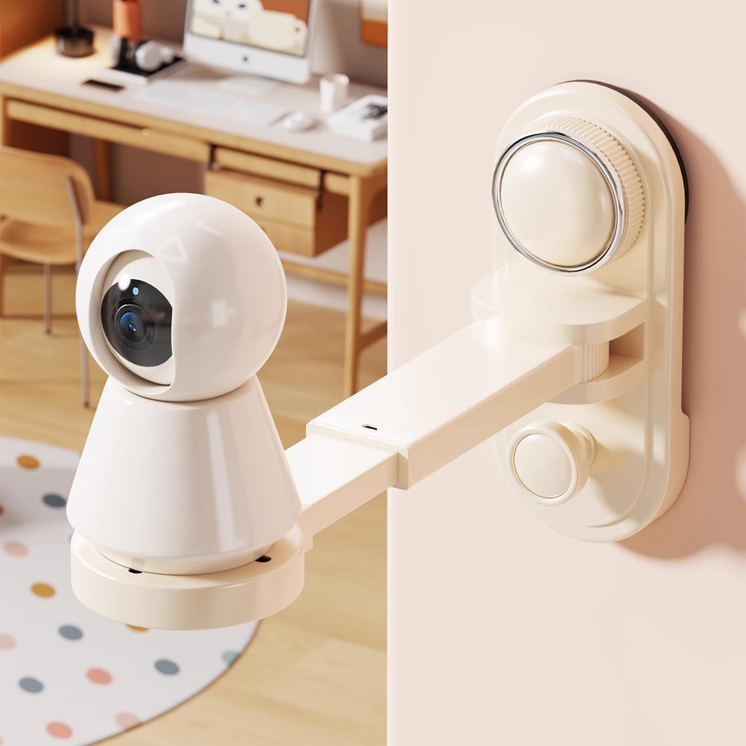 Suction Cup Camera Bracket Holder Retractable Punch-Free Wall Mount (Cream)