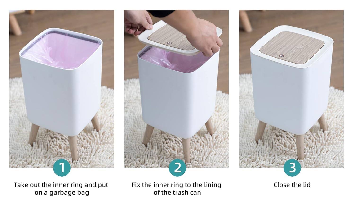 Bathroom Trash Cans with Lids 10 Litre (White)