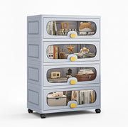 Stackable Collapsible Storage Box Cabinet with Wheels & Flip Doors (Grey)