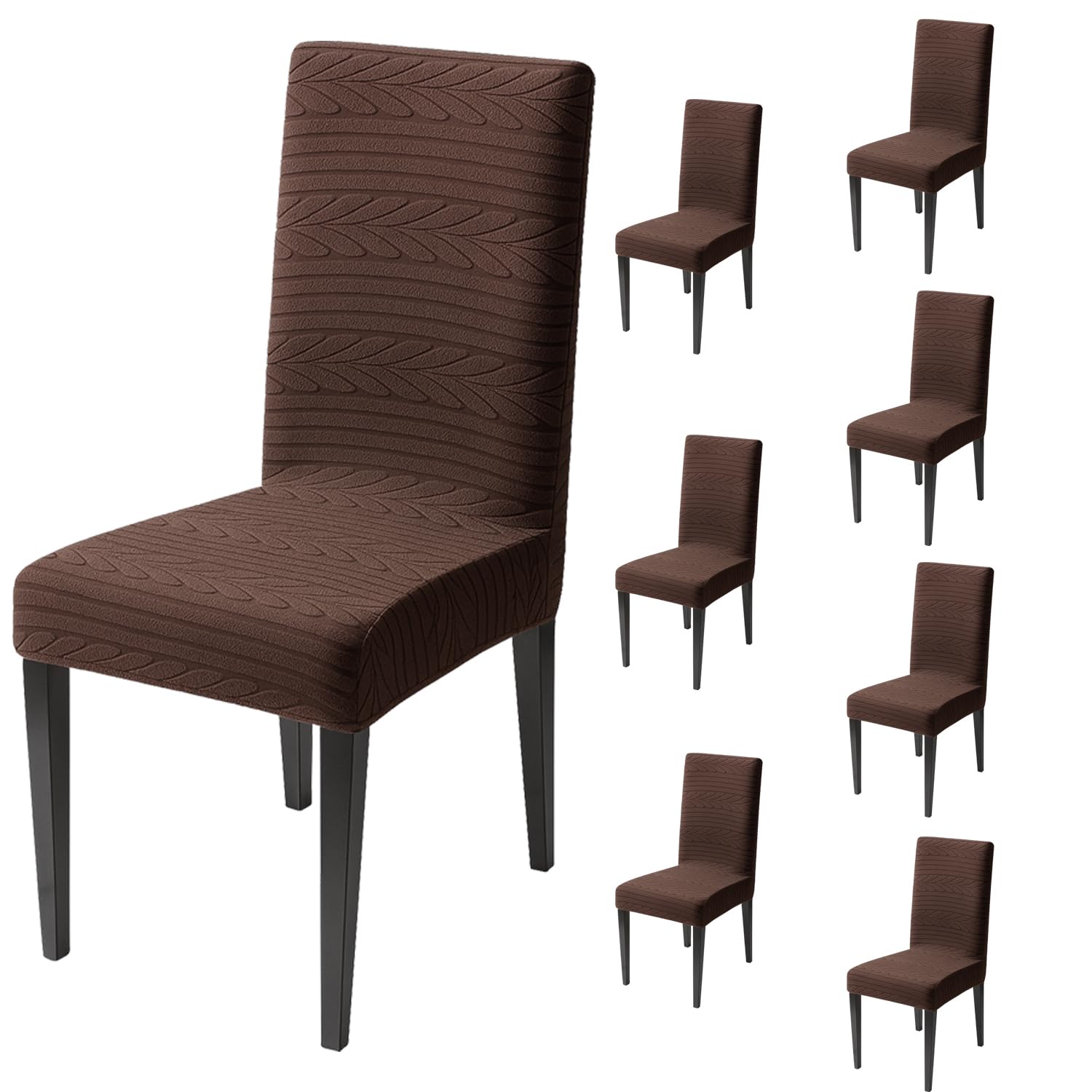 Flexible Stretch Dining Chair Cover 220 GSM Jacquard Fabric Universal Fit (Brown)