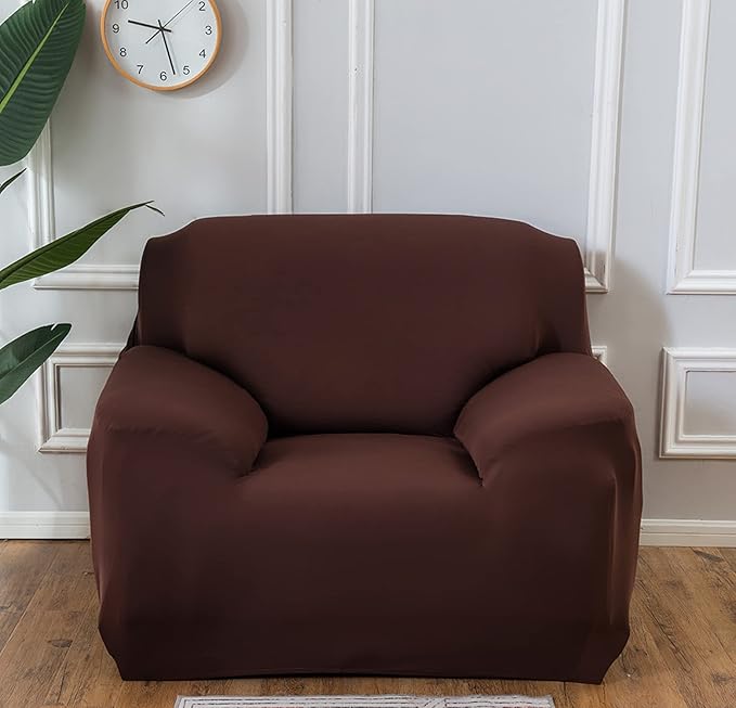 Polyester Spandex Plain Sofa Cover (Brown)