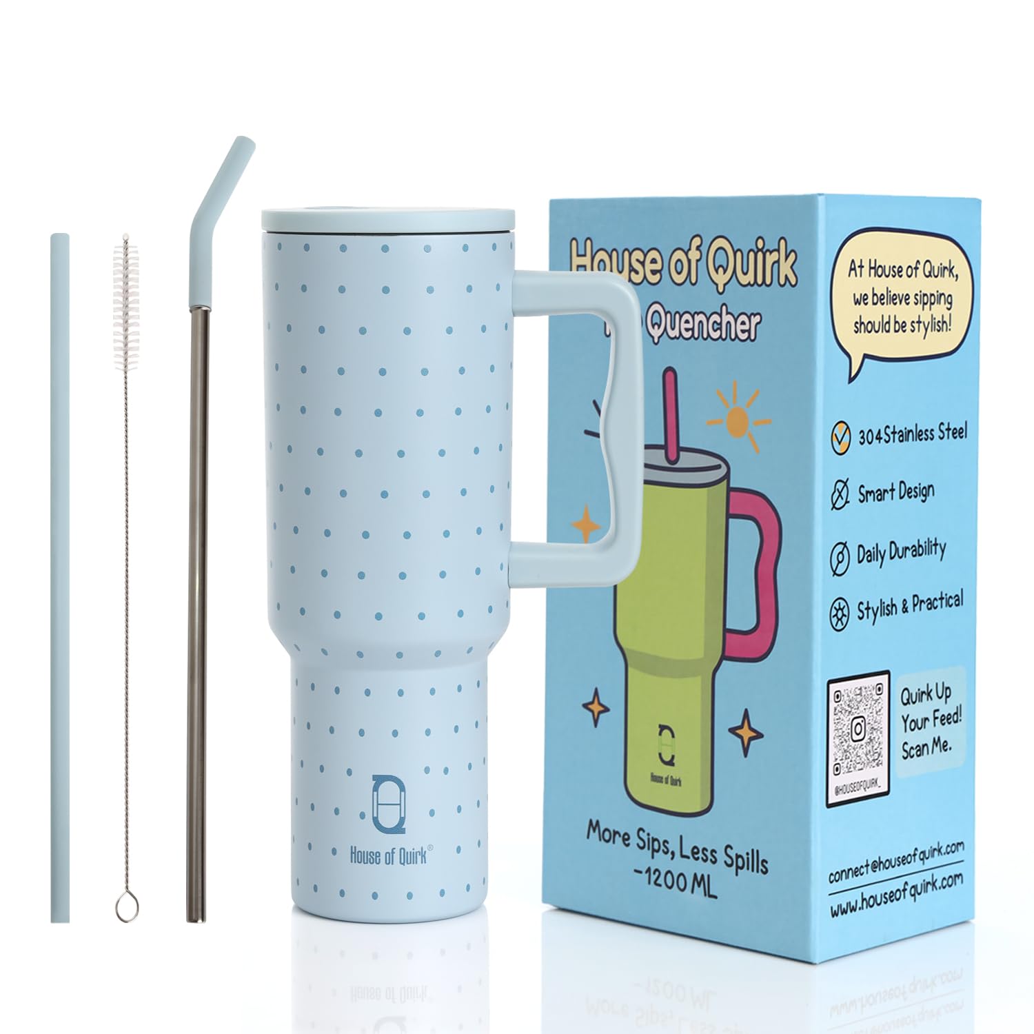 1200ML Insulated Stainless Steel Tumbler with Lid, Handle & Straws - (1200 ML)