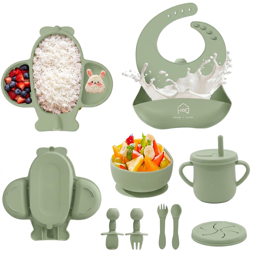 9 Pcs Silicone Feeding Set for Babies | Airplane Divided Plate
