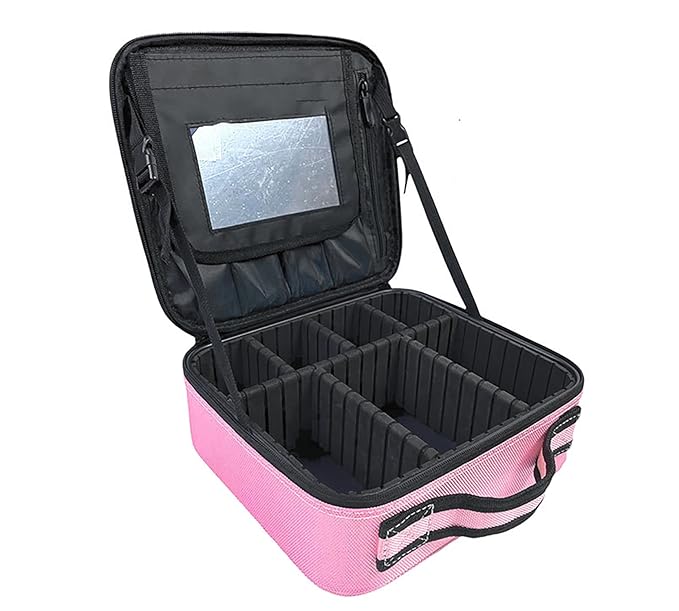Makeup Bag with Mirror, Cosmetics Organizer Bag (Light Pink)
