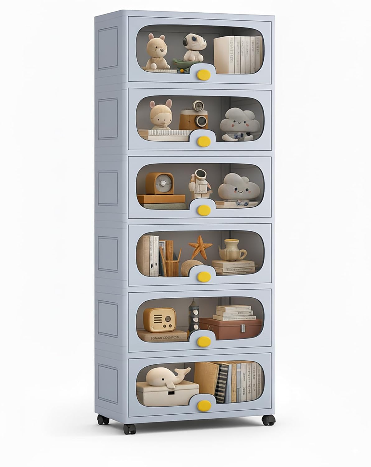 Stackable Collapsible Storage Box Cabinet with Wheels & Flip Doors (Grey)