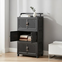 Foldable Storage Box Cart with Handle & Wheels (Black)