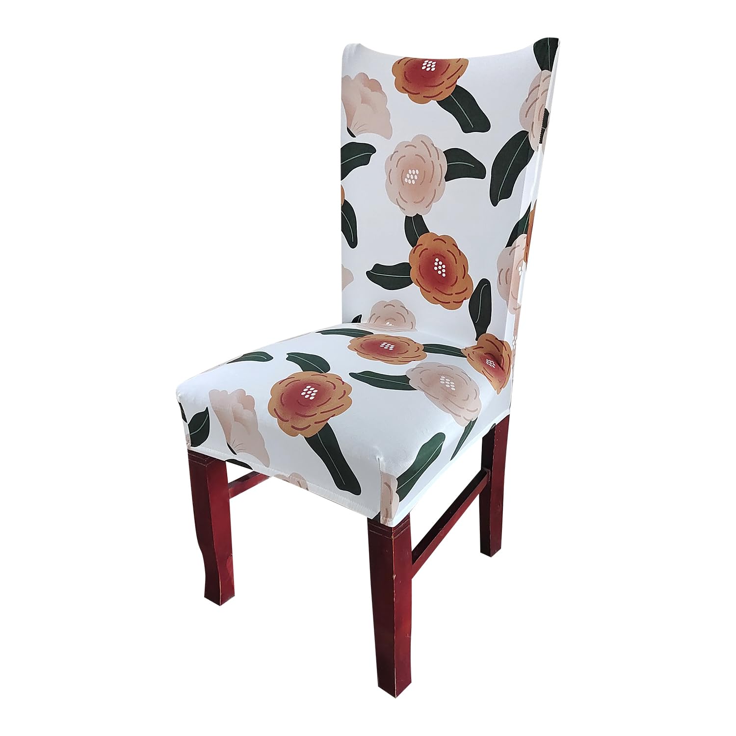 Elastic Chair Cover (White/Brown Flower)