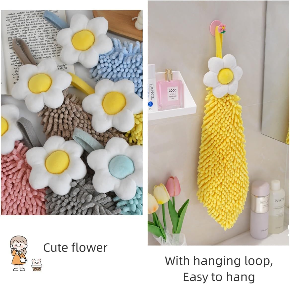 3 Pack Hand Towels with Hanging Loop