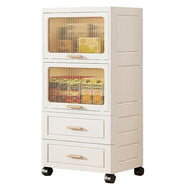 Bathroom Floor Storage Box Freestanding Box with Drawers Plastic (Beige)