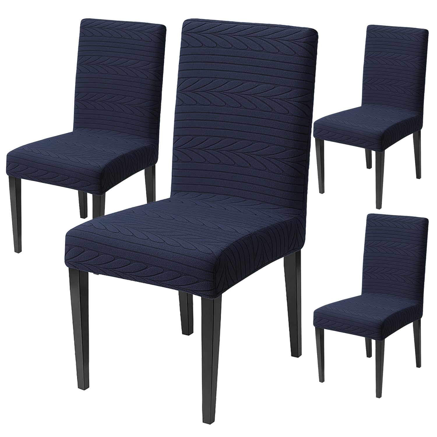 Flexible Stretch Dining Chair Cover 220 GSM Jacquard Fabric, Universal Fit (Navy)