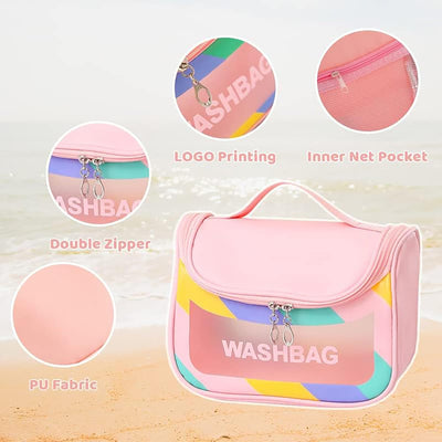 Travel Toiletry Bag for Women, Waterproof Cosmetic Wash Bag with Handy Handle - Pink