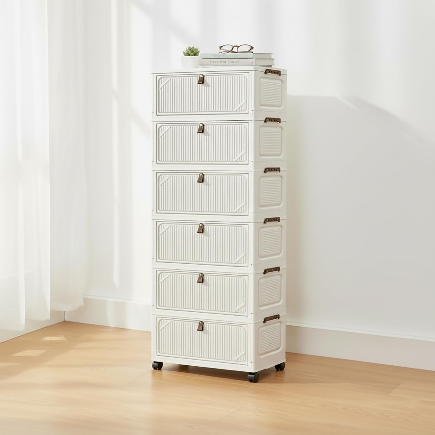 Foldable Storage Box Cart with Wheels & Handle (White)