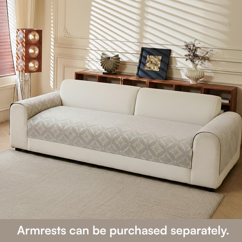 Lumen Series Chenille Jacquard Couch Cover – Quilted Non-Slip Washable Sofa (Grey)