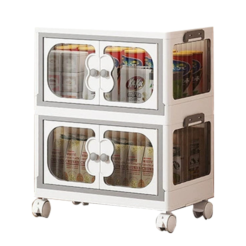 2 Layer Storage Box Wardrobe with Wheels (45cm, White)