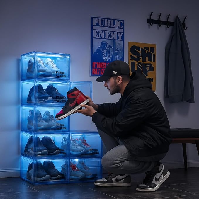 Shoe Organizer, Shoe Storage Boxes with Magnetic Door (Blue)