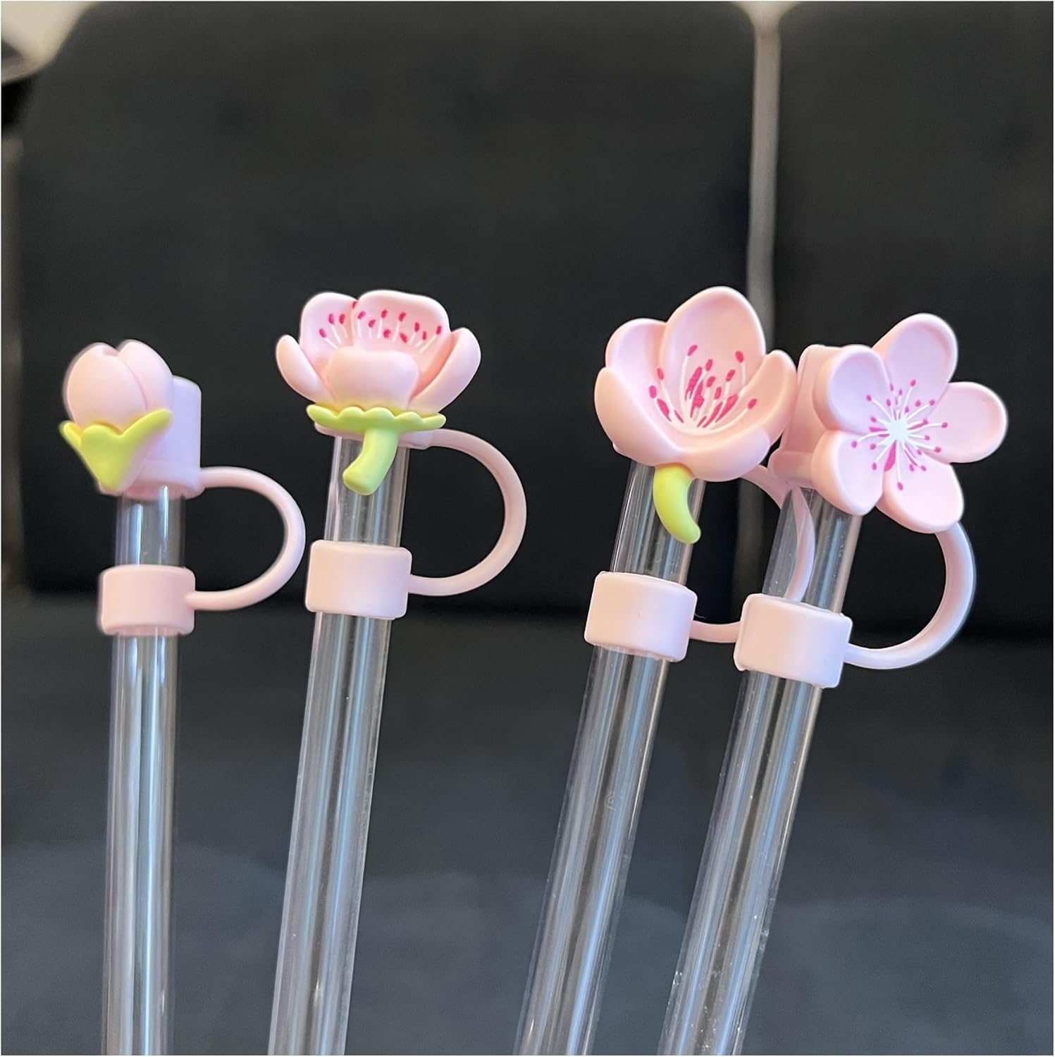 4PCS Silicone Bow Straw Covers Cap 10mm-Peach Blossom (Tumbler Not Included)