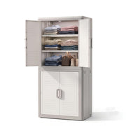 Plastic Wardrobe Storage Cabinet, Multipurpose Clothes Organizer with Shelves & Doors