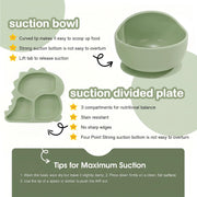 9 Pcs Silicone Baby Feeding Set | Dinosaur Divided Plate