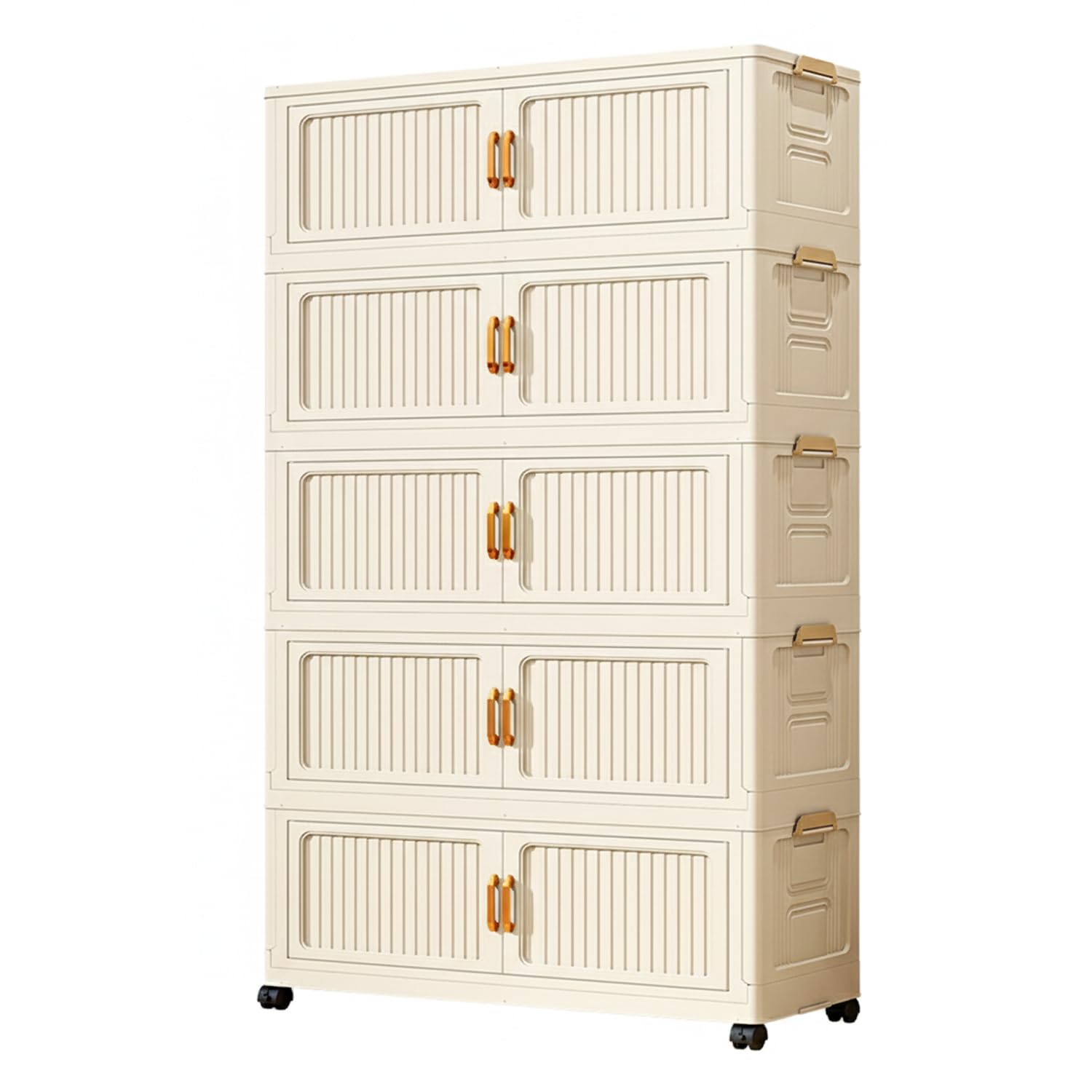 Foldable Storage Box Cabinet with Wheels Multi-Purpose Household Storage (Cream)