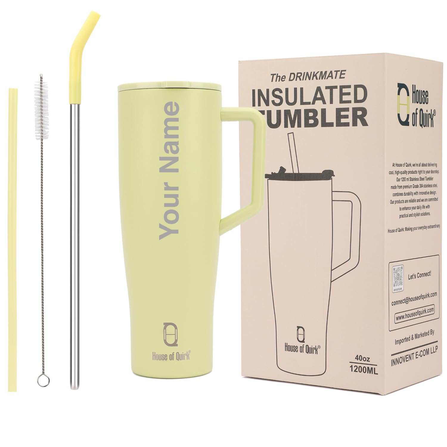 1200ML Custom Name Tumbler with Handle & 2 Straw Flip Lid (Non-Returnable & Non-Replaceable)