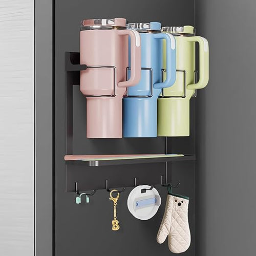 Magnetic Tumbler Organizer for 40 oz Water Bottle Holder with 4 Hooks (Black)