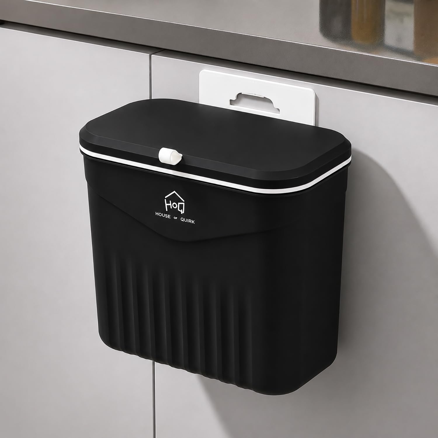 7L Hanging Kitchen Trash Can with Lid, Wall Mounted & Cabinet Door Waste Bin