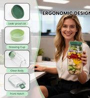 Portable Salad Pod Mason Jar with Leakproof Dressing Compartment – Reusable Travel Salad Container (Transparent)