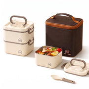 304 Stainless Steel Lunch Box with Divider, Lunch Bag & Spoon (Beige)