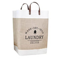 Large Laundry Basket Bag, Drawstring Storage - Beige/White