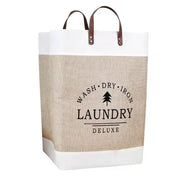 Large Laundry Basket Bag, Drawstring Storage - Beige/White