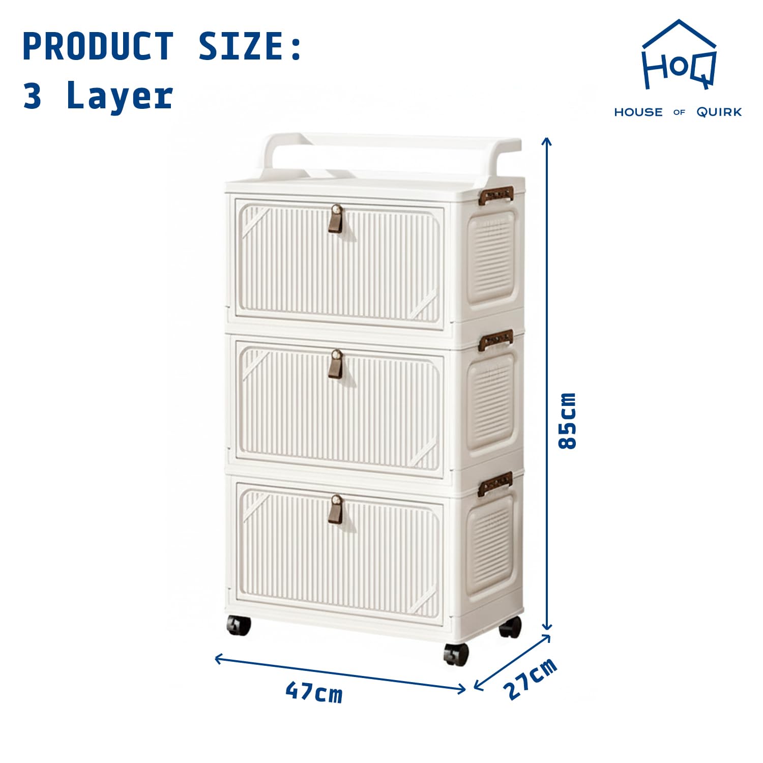 Foldable Storage Box Cart with Wheels & Handle (White)