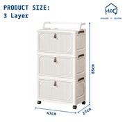 Foldable Storage Box Cart with Wheels & Handle (White)
