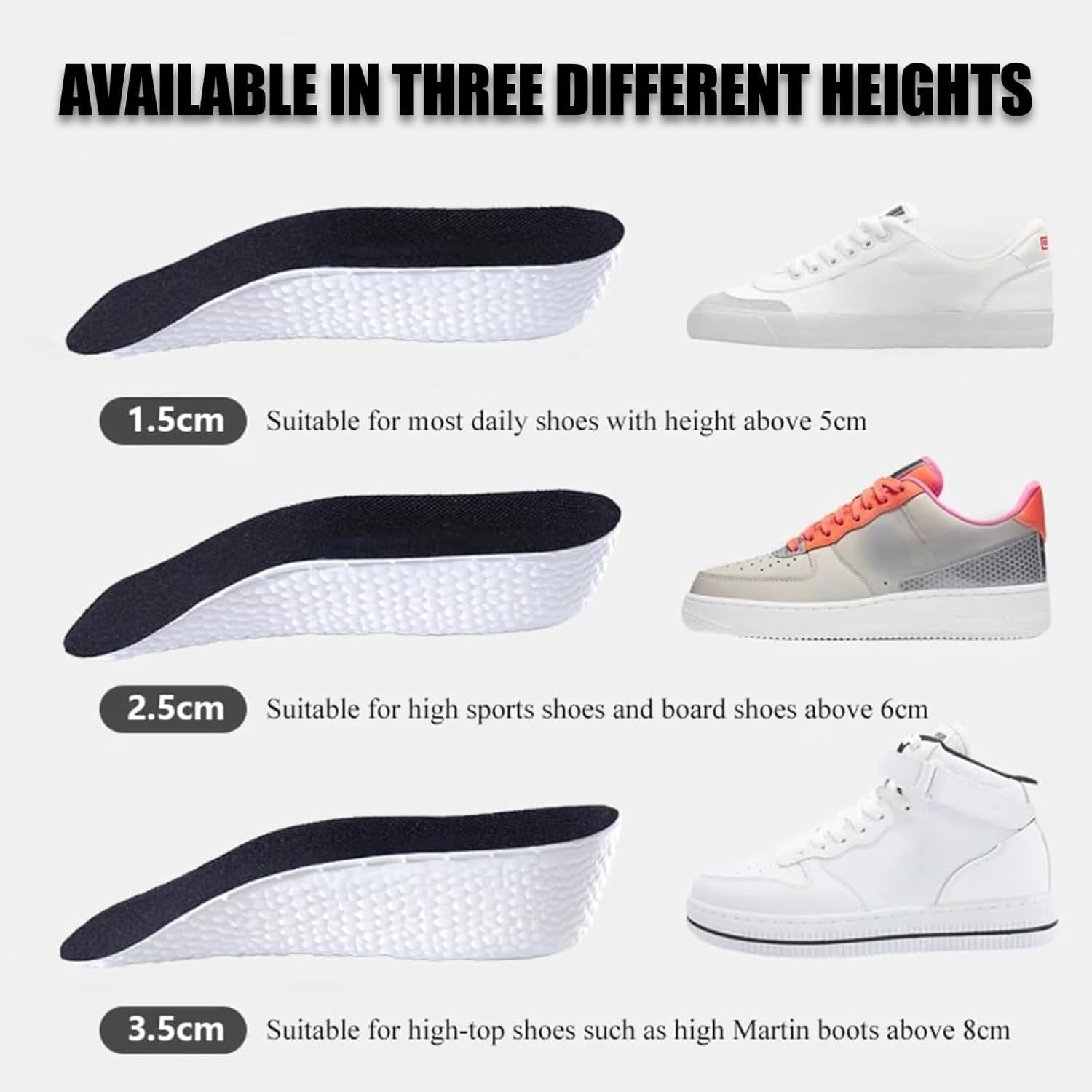 Height Increase Insoles – 1 Pair Orthopedic Heel Lift Inserts for Men & Women (Grey)