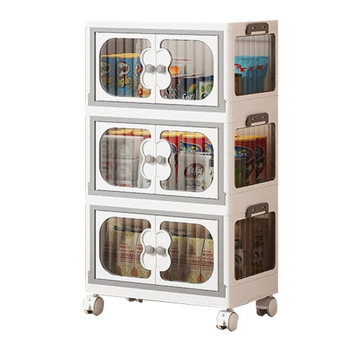 3 Layer Storage Box Wardrobe with Wheels (45cm, White)