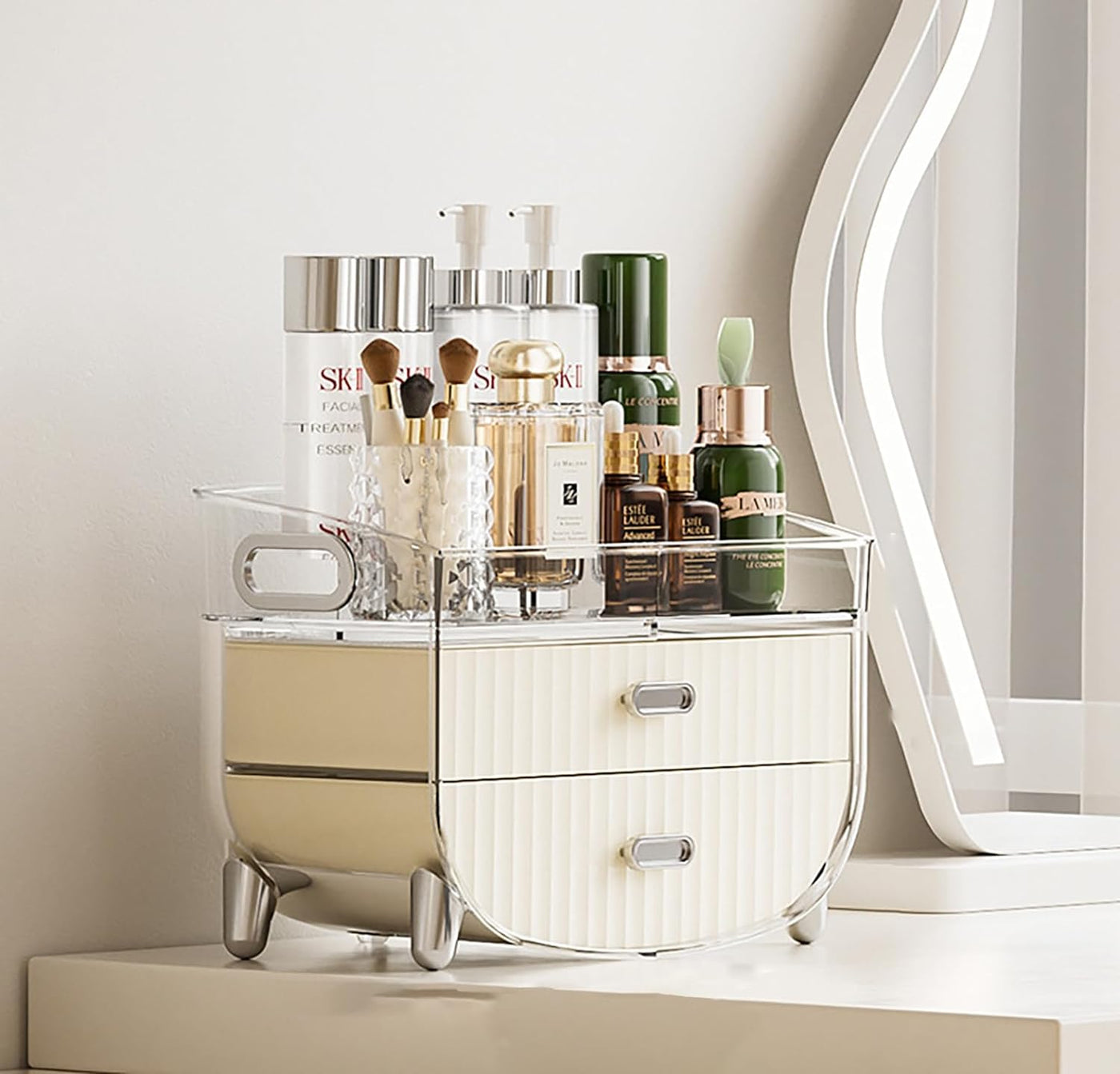 Luxury Multi-function Cosmetic Storage Box (Large, Cream)