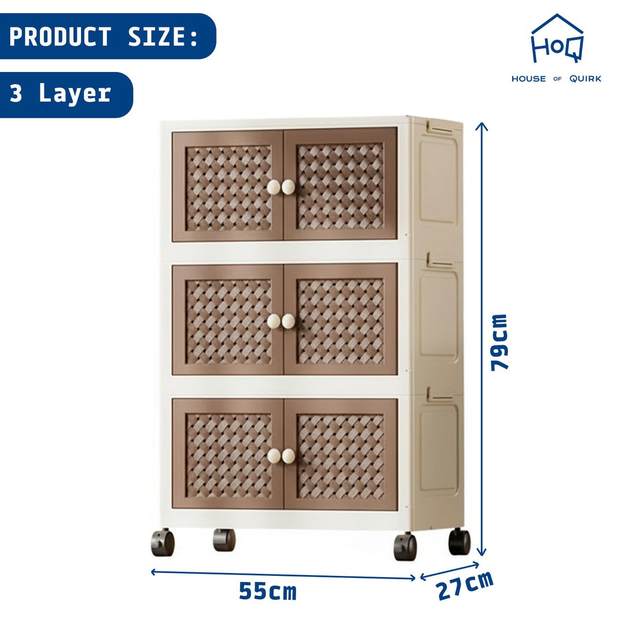 Rattan Design Foldable Storage Box with Wheels (Cream/Brown)