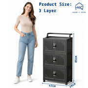 Foldable Storage Box Cart with Handle & Wheels (Black)