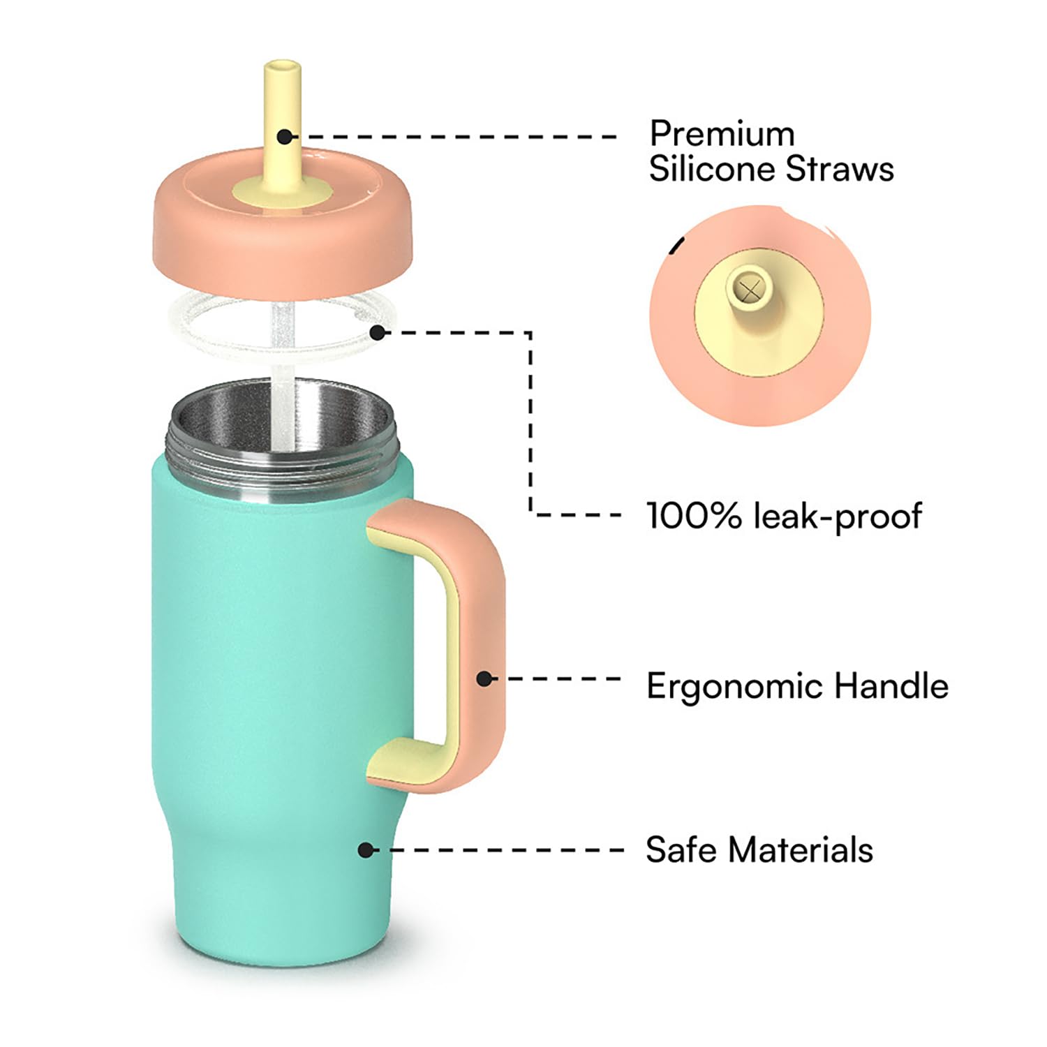 530ML Kids Tumbler Stainless Steel with Handle & Lid