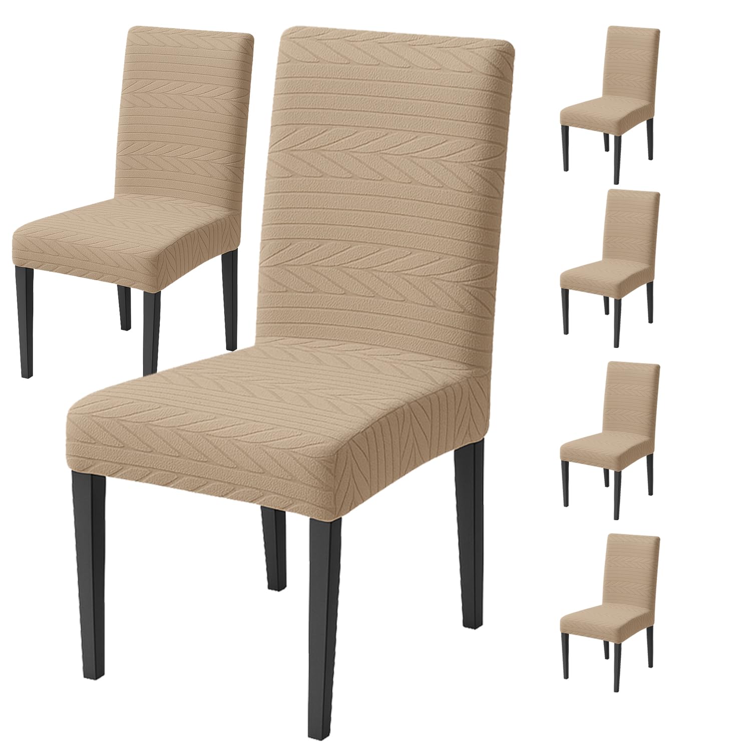Flexible Stretch Dining Chair Cover 220 GSM Jacquard Fabric, Universal Fit (Khaki)
