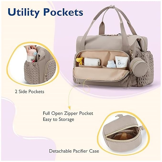 Large Capacity Diaper Bag Tote Handbag with Pacifier Case – Stylish Travel Nappy Bag for Mom & Dad