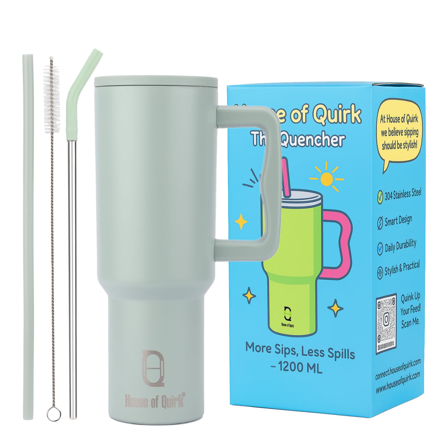 Stainless Steel Vacuum Insulated Tumbler with Straw and Lid & Handle - (1200 ML)