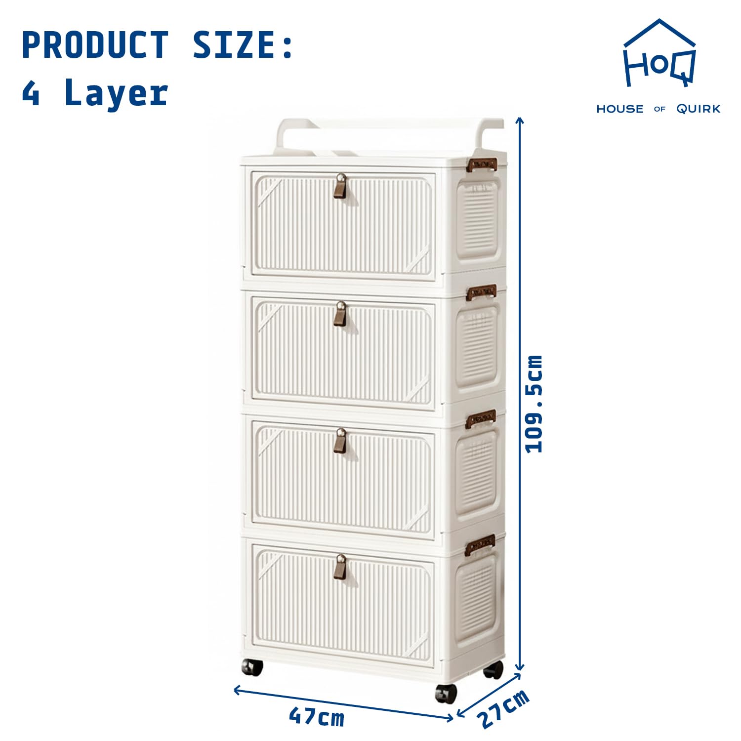Foldable Storage Box Cart with Wheels & Handle (White)