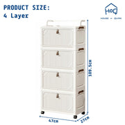 Foldable Storage Box Cart with Wheels & Handle (White)